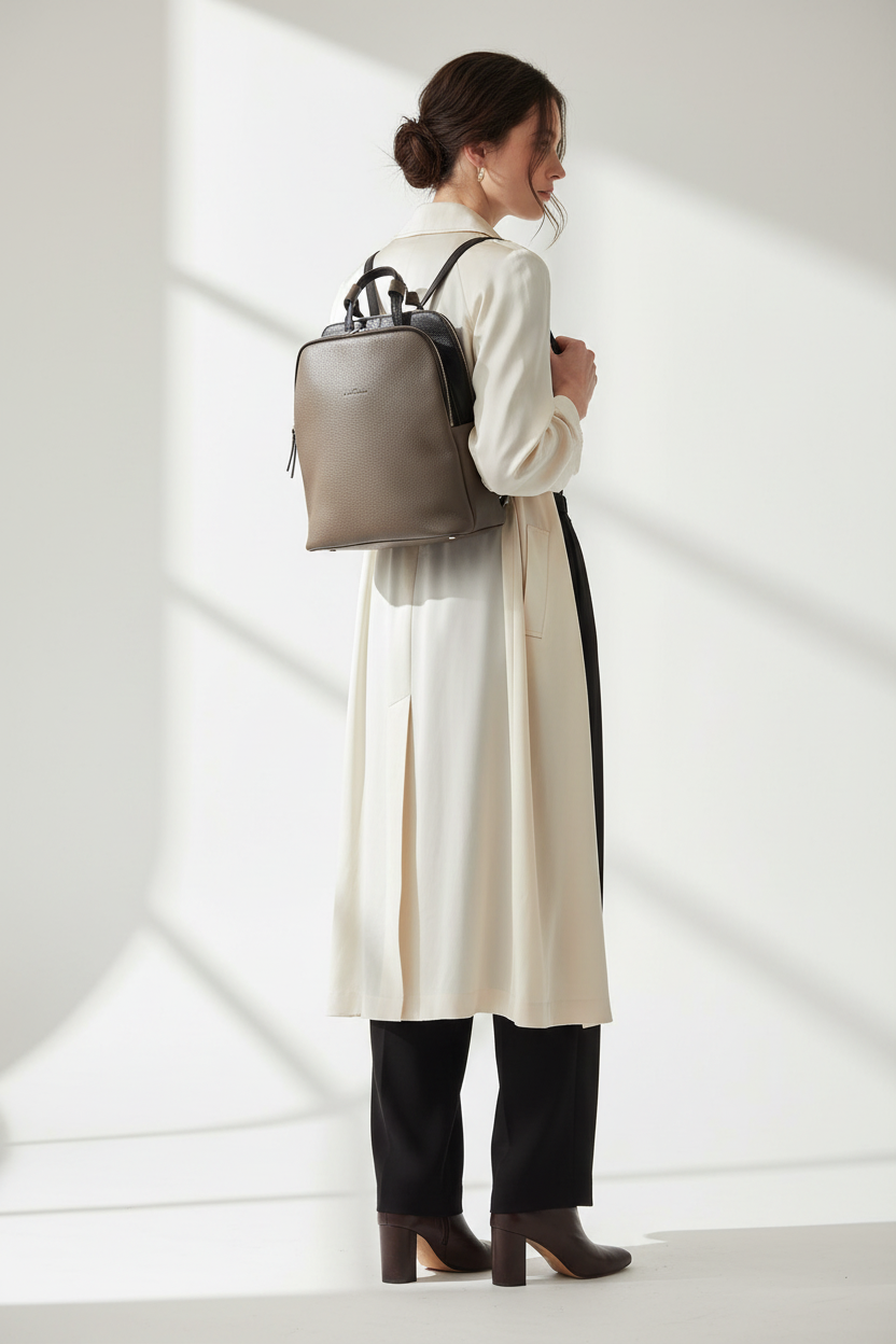 Sac à Dos Bicolore Taupe-Café ML